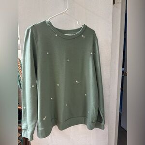 Gloria Vanderbilt Sage Green Top with Daisy Details